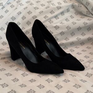 Marc Fisher Black Pointed-Toe Block Heel Pumps